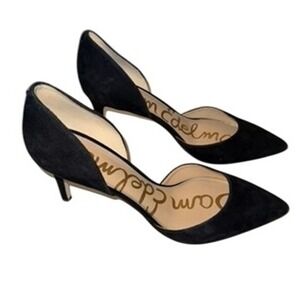 Sam Edelman Telsa Black Suede D'Orsay Stiletto Heel Pointed‎ Toe Pumps Womens 9
